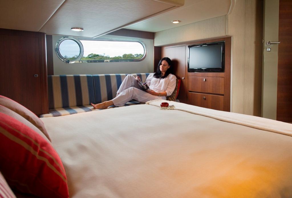 The opulent full beam master stateroom makes the Belize 54 Sedan ideal for extended stays aboard © Stephen Milne
